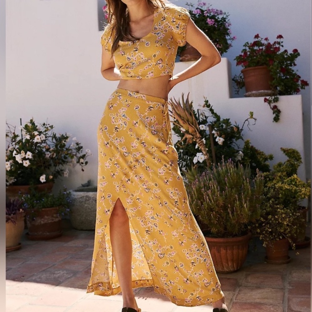 Free People Talia Two Piece Set in Turmeric (Skirt / Cropped Top) Small